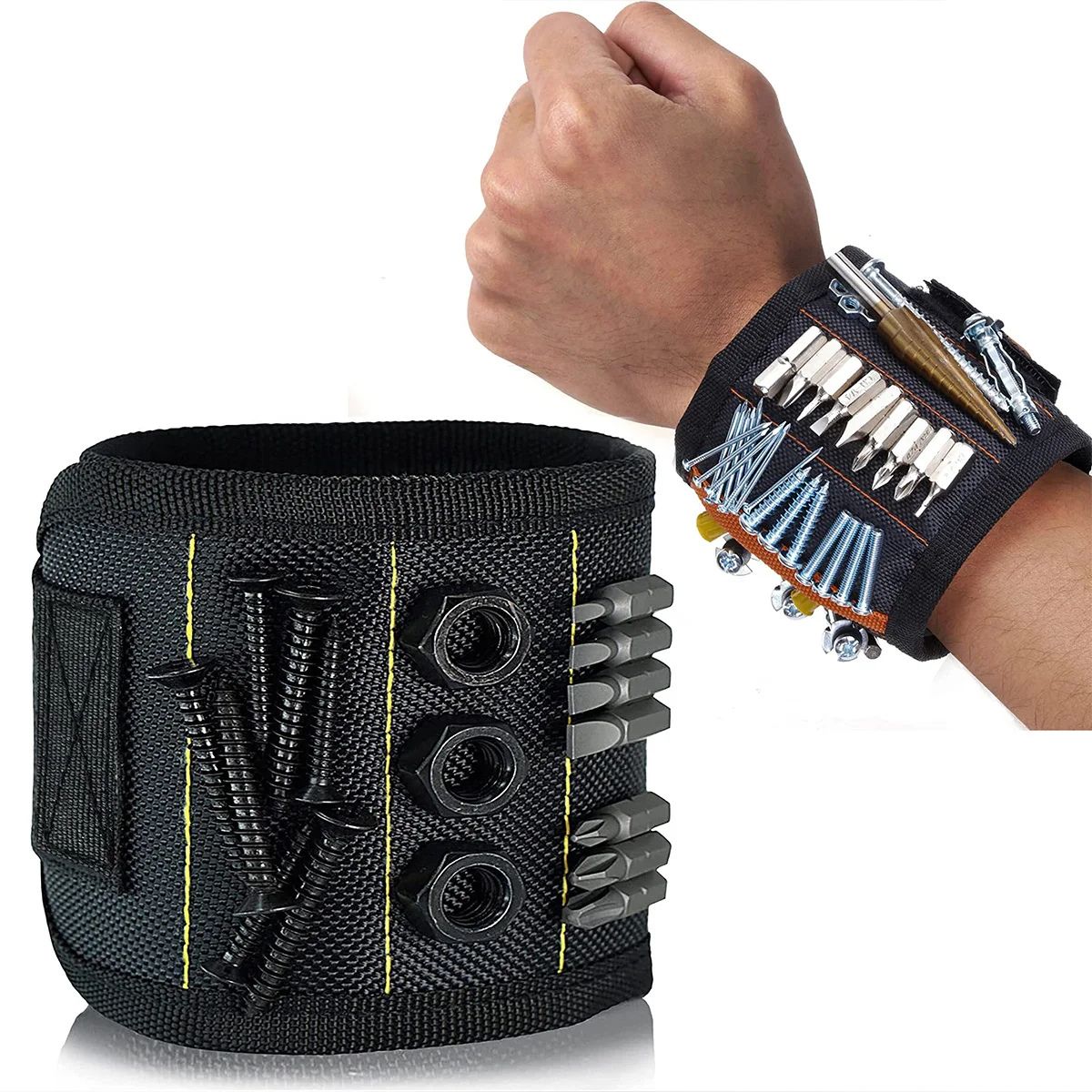Pulseira Magnética para Ferramentas com Fecho Ajustável | Suporte para Parafusos e Bits