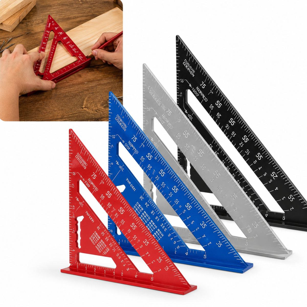 Esquadro Triangular de Alumínio para Marcenaria Carpintaria e Medição Precisa
