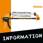 TOLESA 4"/6" Bar Clamps for Woodworking, 2PCS One-Handed Clamp / Spreader, Wood Clamp Set, Light-Duty Quick-Change F Clamp