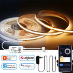 Tuya Zigbee 24V FCOB CCT LED Light Strip 608LEDs High Density Flexible Led Light 3000K To 6000K Linear Dimmable for Alexa Google