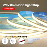 COB LED Light Strip AC 110V 220V With US EU Plug 2PIN Wire Super Bright 240LEDs/m 3000k 4000k 6000k Flexible Lamp 5m 10m 15m 20m
