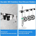 Stainless Steel Wall Mounted Mop And Broom Holder Multi-Functional Storage Rack for Kitchen Bathroom Garage Garden Tools