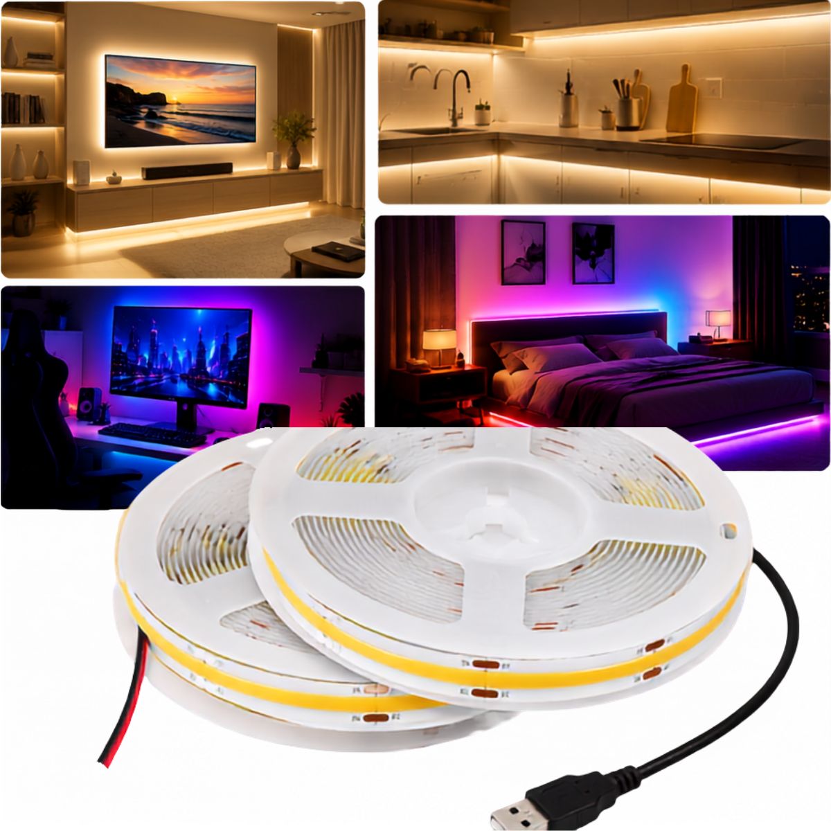 Fita Led Cob 320 Leds/m 5v USB Colorida Inteligente