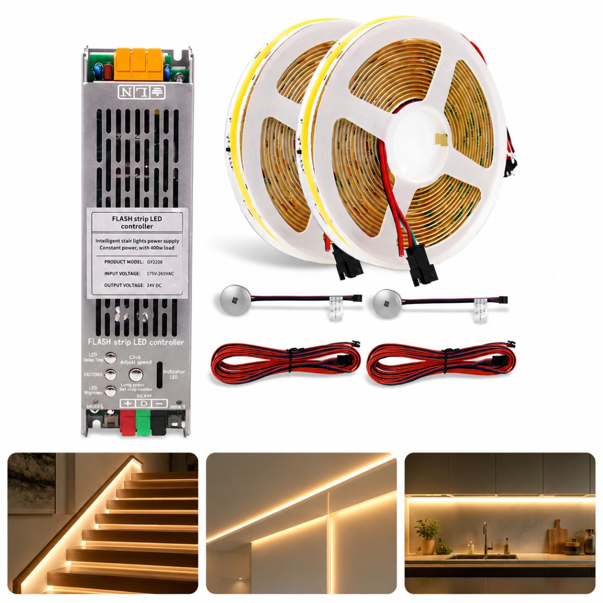 Fita de LED Sequencial COB com Sensor de Movimento para Escadas 24V 400W
