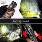 Lanterna Tática LED Recarregável USB com Zoom Ajustável, Display Digital e Alto Alcance