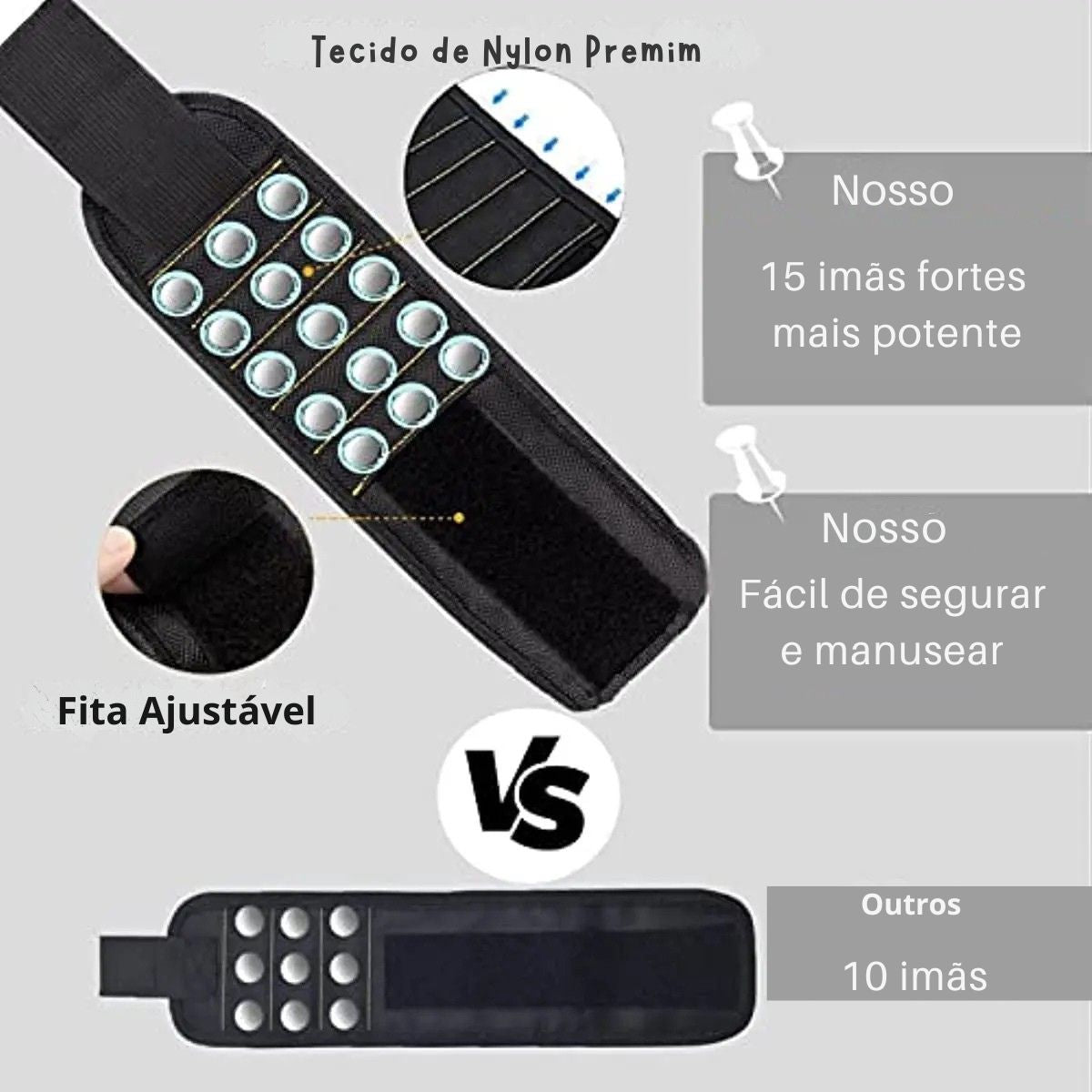 Pulseira Magnética para Ferramentas com Fecho Ajustável | Suporte para Parafusos e Bits