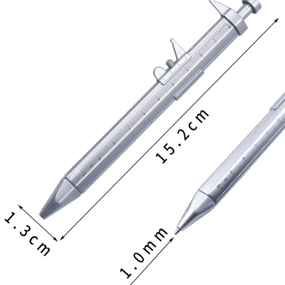 Caneta Esferográfica Multifuncional com Paquímetro, Régua de Precisão e Medidor 0–100 mm