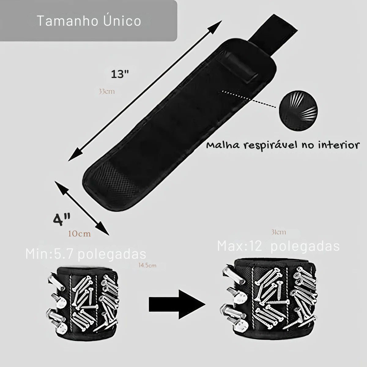 Pulseira Magnética para Ferramentas com Fecho Ajustável | Suporte para Parafusos e Bits