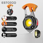 Lanterna de LED Multifuncional Recarregável USB-C com Mosquetão, Cortador de Cinto e Quebra Vidro de Emergência
