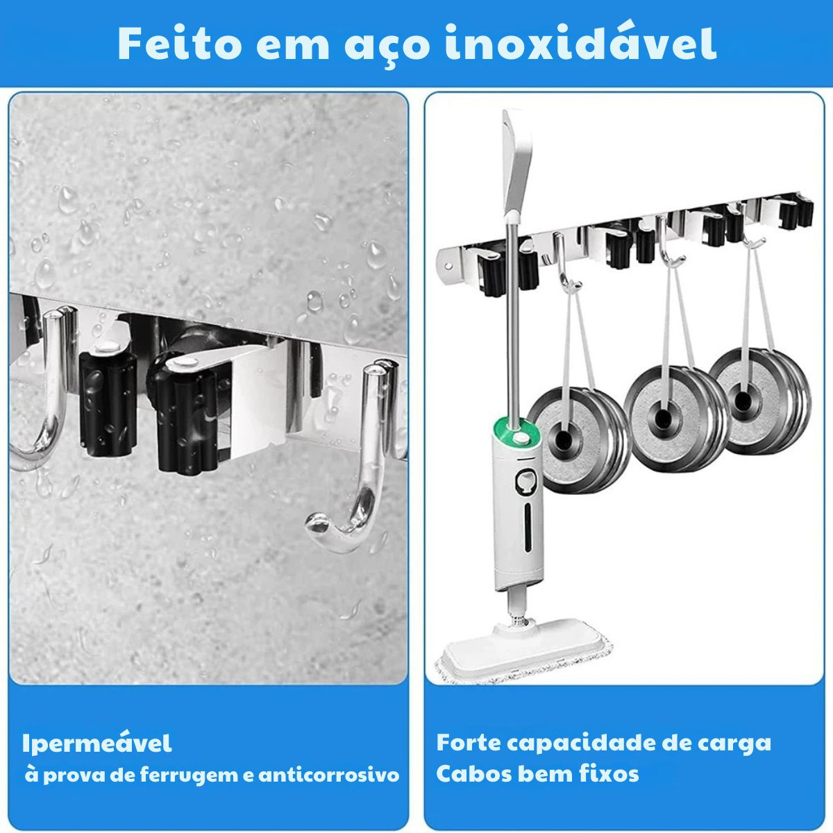 Suporte para Vassouras e Ferramentas de Parede Organizador Multiuso com Ganchos