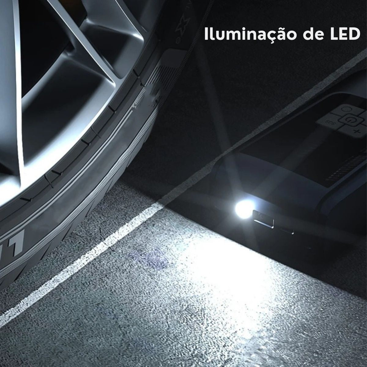 Compressor de Ar Portátil Digital Recarregável sem Fio com Display LCD, Lanterna LED e Desligamento Automático