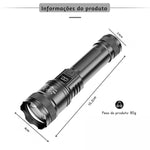Lanterna Tática LED Recarregável USB com Zoom Ajustável, Display Digital e Alto Alcance