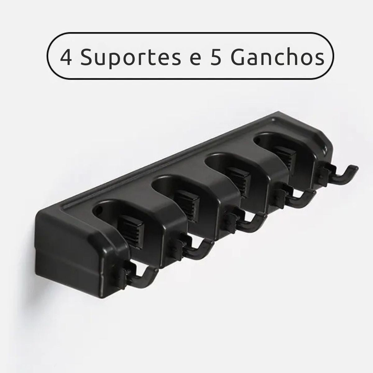 Suporte para Vassouras de Parede com 5 Posições e 6 Ganchos