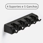 Suporte para Vassouras de Parede com 5 Posições e 6 Ganchos