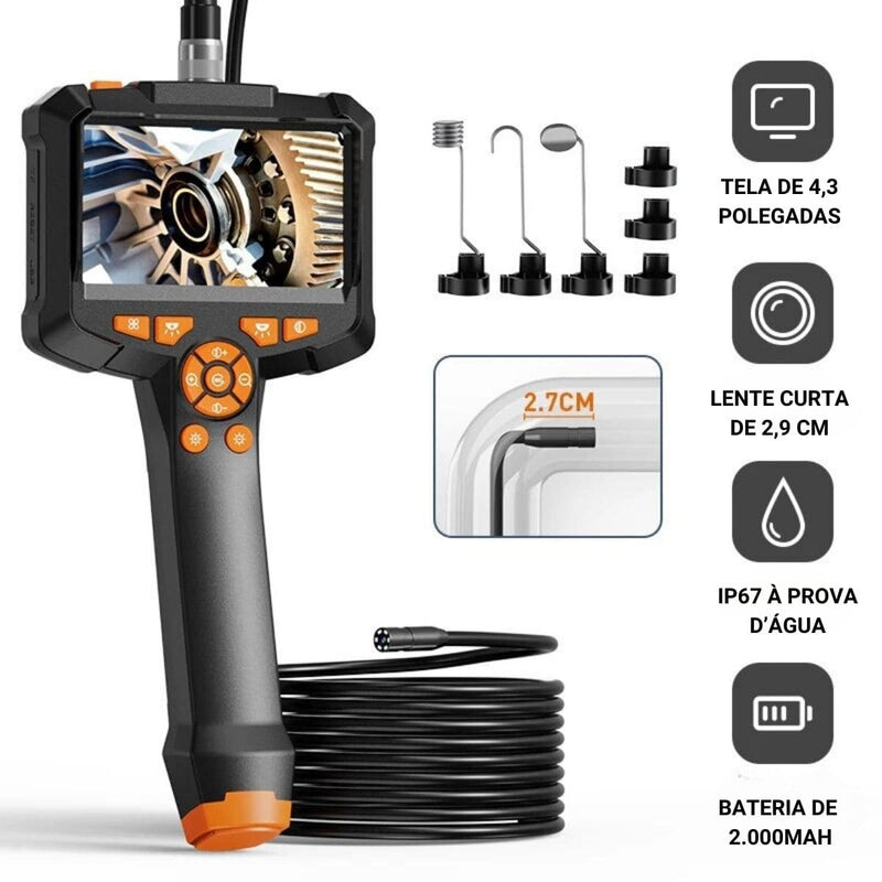 Camera de Inspeção (Industrial Endoscopia 4.3 polegadas IP67 à prova d'água HD1080P 8mm