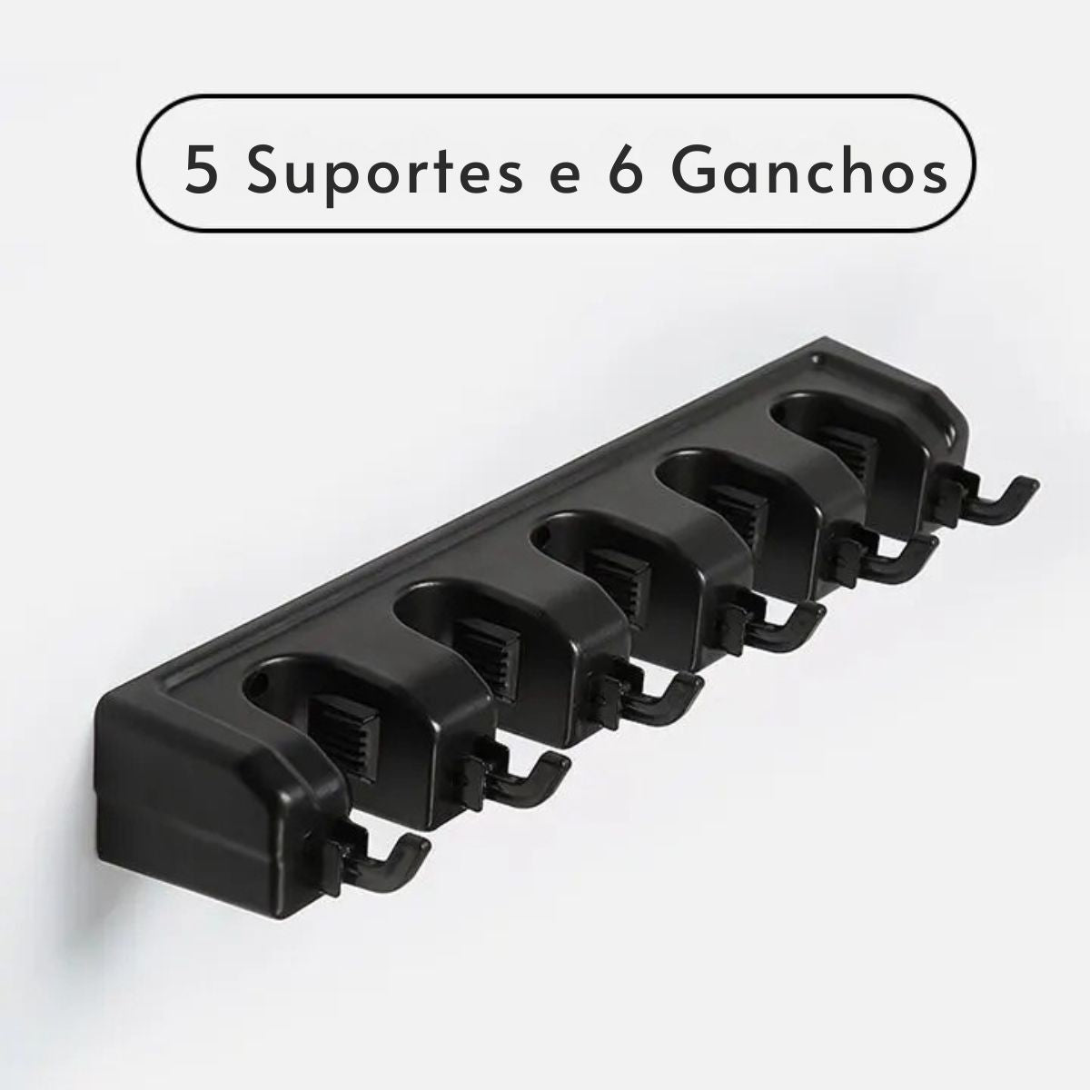 Suporte para Vassouras de Parede com 5 Posições e 6 Ganchos