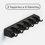 Suporte para Vassouras de Parede com 5 Posições e 6 Ganchos