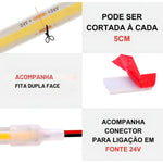 Fita LED COB IP68 24V 320 LEDs/m 12W 1200lm RA90 para Piscinas e Áreas Externas (Colorida)
