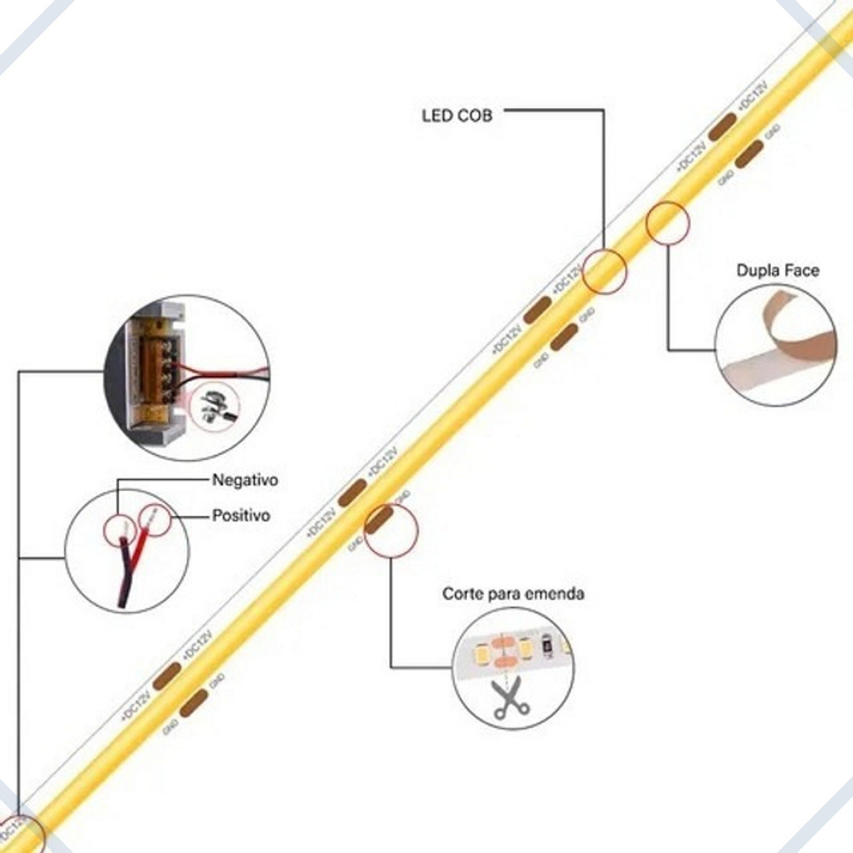 Fita Led Cob 480 Leds Ligação Direta na Rede 127 ou 220v 1800w/m 10mts