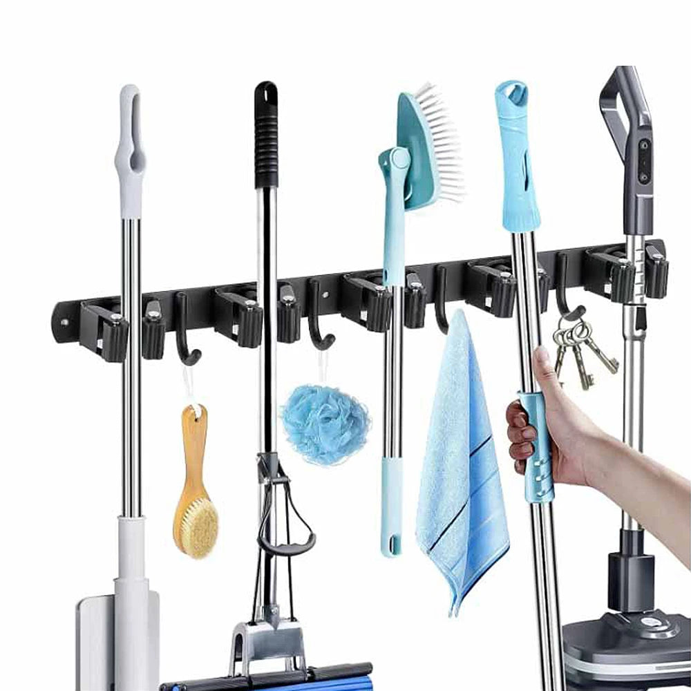 Stainless Steel Wall Mounted Mop And Broom Holder Multi-Functional Storage Rack for Kitchen Bathroom Garage Garden Tools