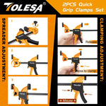 TOLESA 4"/6" Bar Clamps for Woodworking, 2PCS One-Handed Clamp / Spreader, Wood Clamp Set, Light-Duty Quick-Change F Clamp