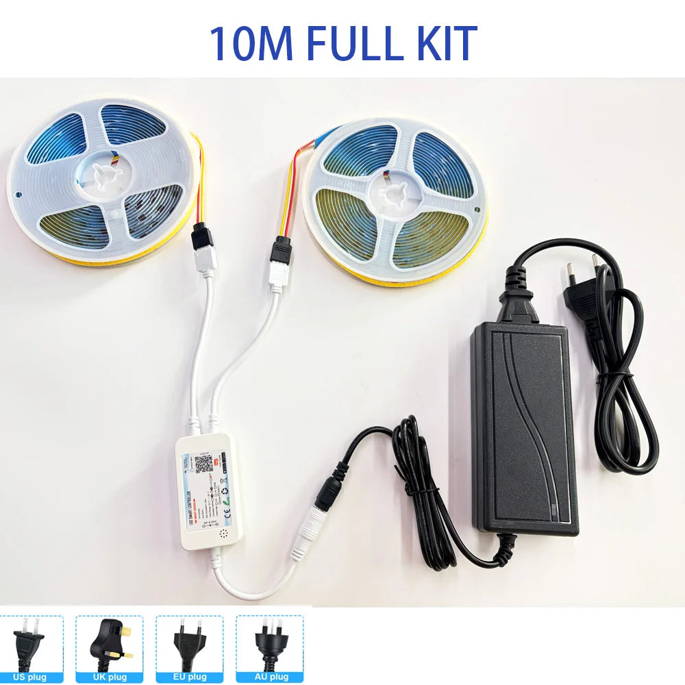 Tuya Zigbee 24V FCOB CCT LED Light Strip 608LEDs High Density Flexible Led Light 3000K To 6000K Linear Dimmable for Alexa Google