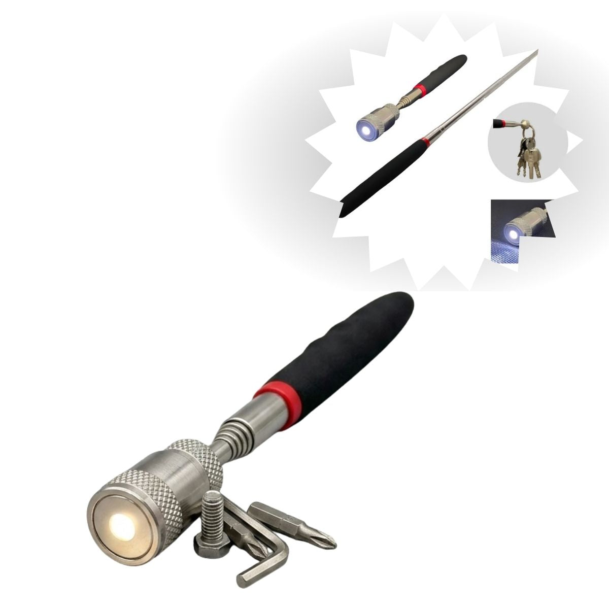 Caneta Magnética Telescópica LED Retrátil para Mecânicos e Oficinas