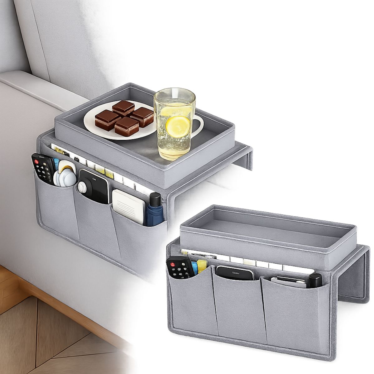 Porta Copo Sofá Organizador de Braço com Bandeja e Porta Objetos Multifuncional